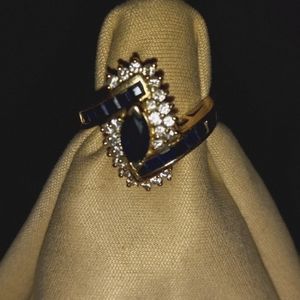 14K gold, diamond, sapphire ring